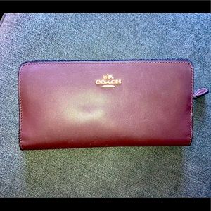 Coach Skinny Wallet - Burgundy with gold accents